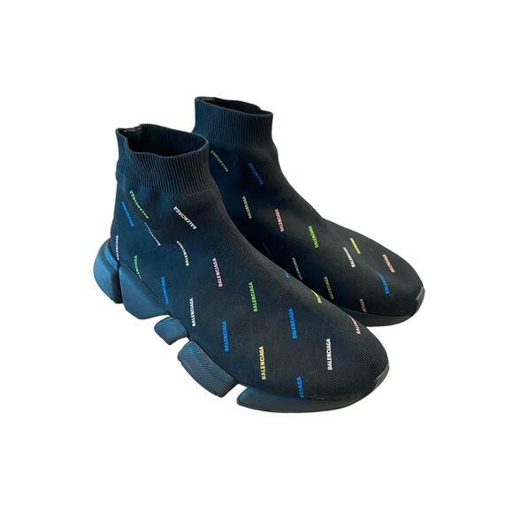 Balenciaga Logo Knit Fabric Speed Trainer Sock Sneakers Rainbow Streetwear US 9 - Picture 2 of 11
